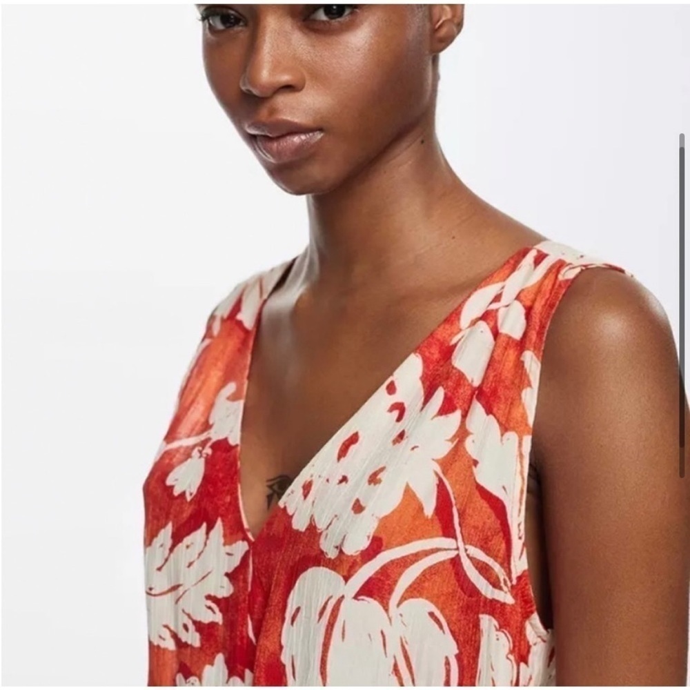 Mango Red Floral Wide-Leg Jumpsuit | Summer Vacation Resort Chic | Size M - Picture 4 of 11